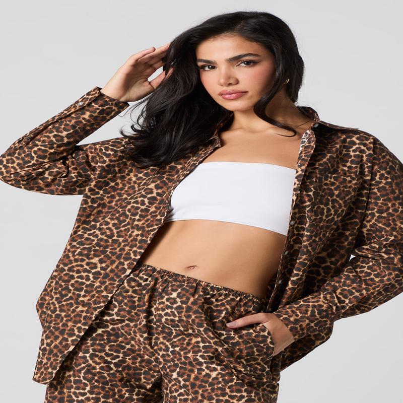 Poplin Button-Up Long Sleeve Top