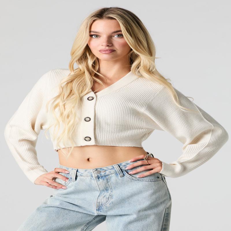 Ribbed Knit Button Front Cardigan