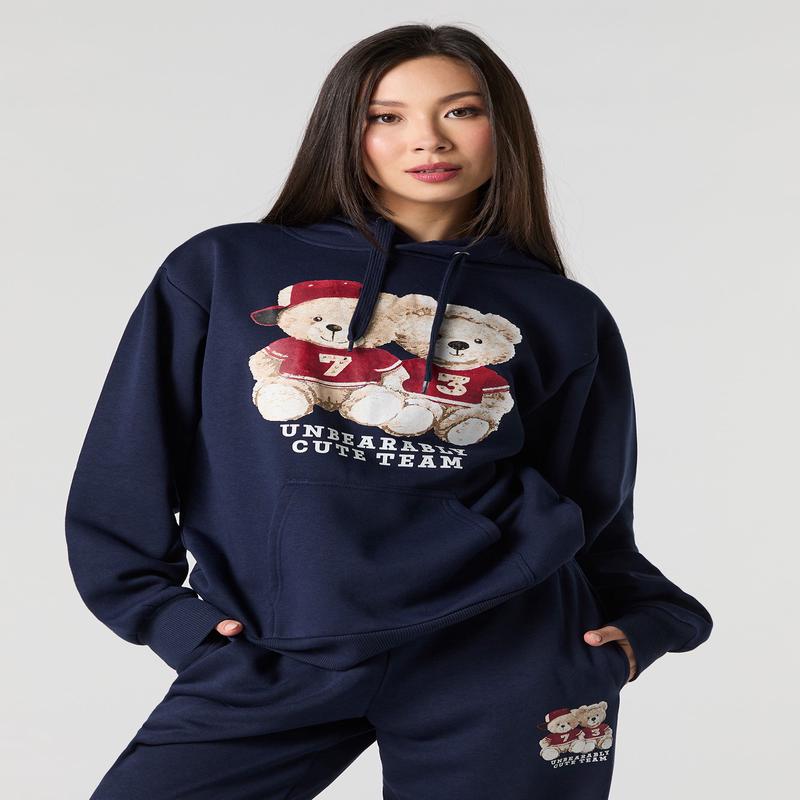 Unbearably Cute Graphic Oversized Fleece Hoodie