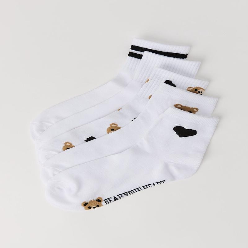 Chaussettes un quart  imprim d'ours et de coeur (paquet de 5)