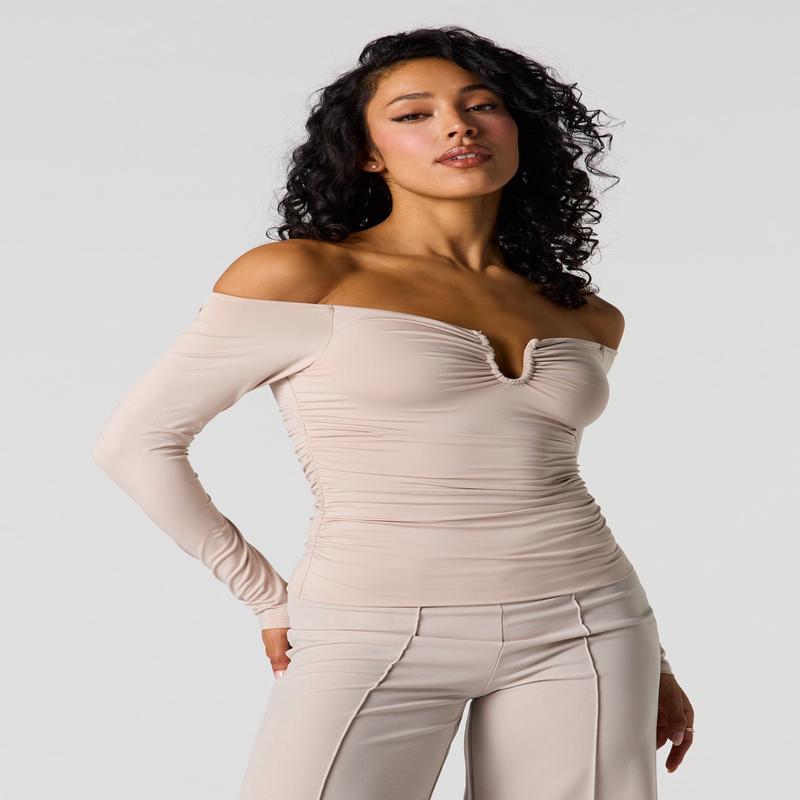 Contour Metal Accent Off-Shoulder Top