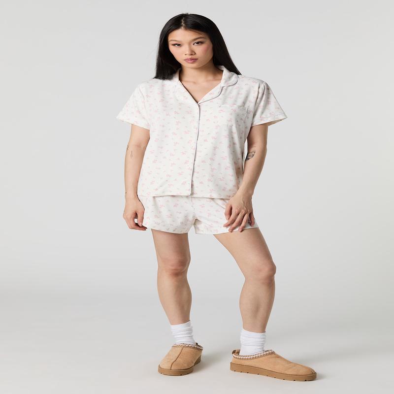 Ensemble-pyjama 2 pices haut boutonn et short imprims