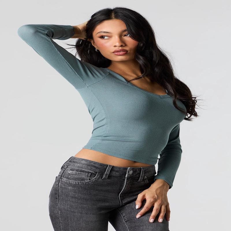 Haut ctel  col en V et manche longue