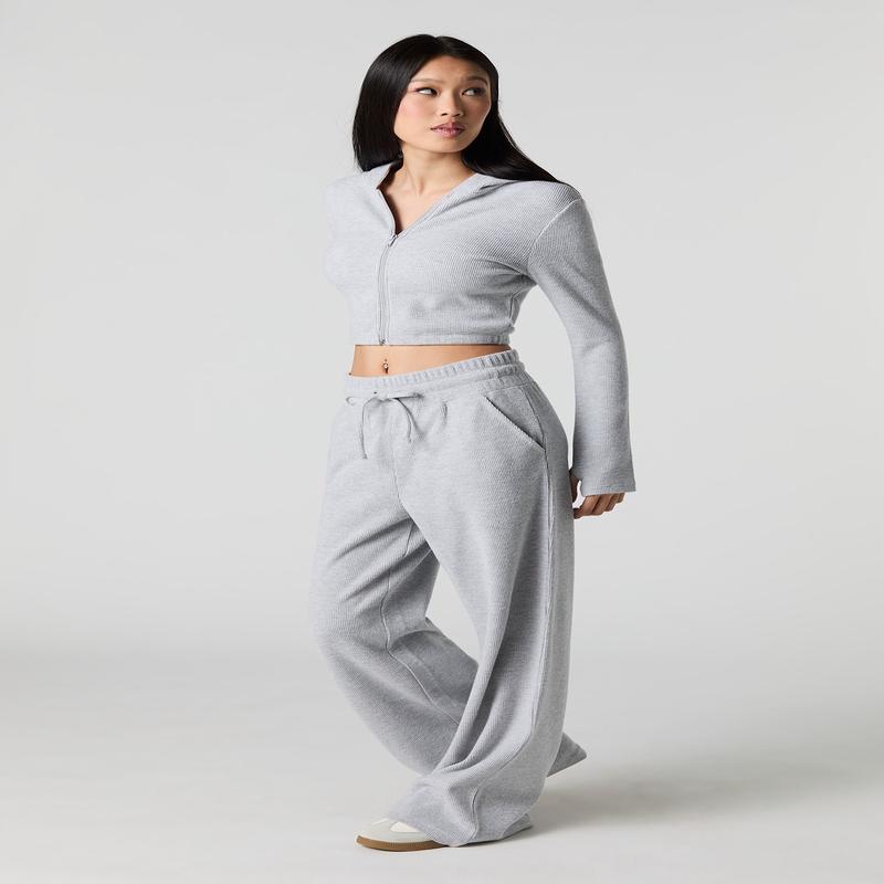 Ribbed Fleece Wide Leg Sweatpant