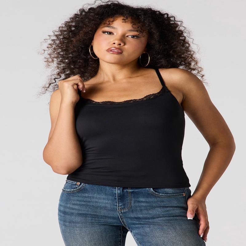 Contour Lace Trim Scoop Neck Tank