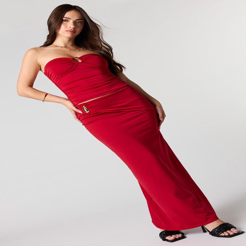 Contour Metal Accent Maxi Skirt