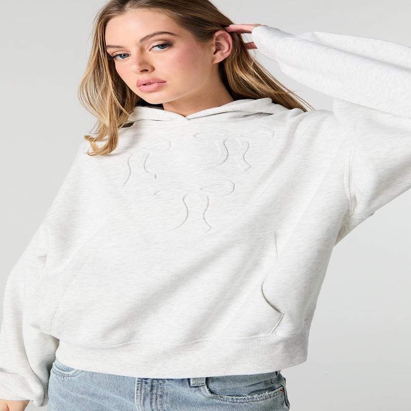 Embossed Fleece Boxy Hoodie