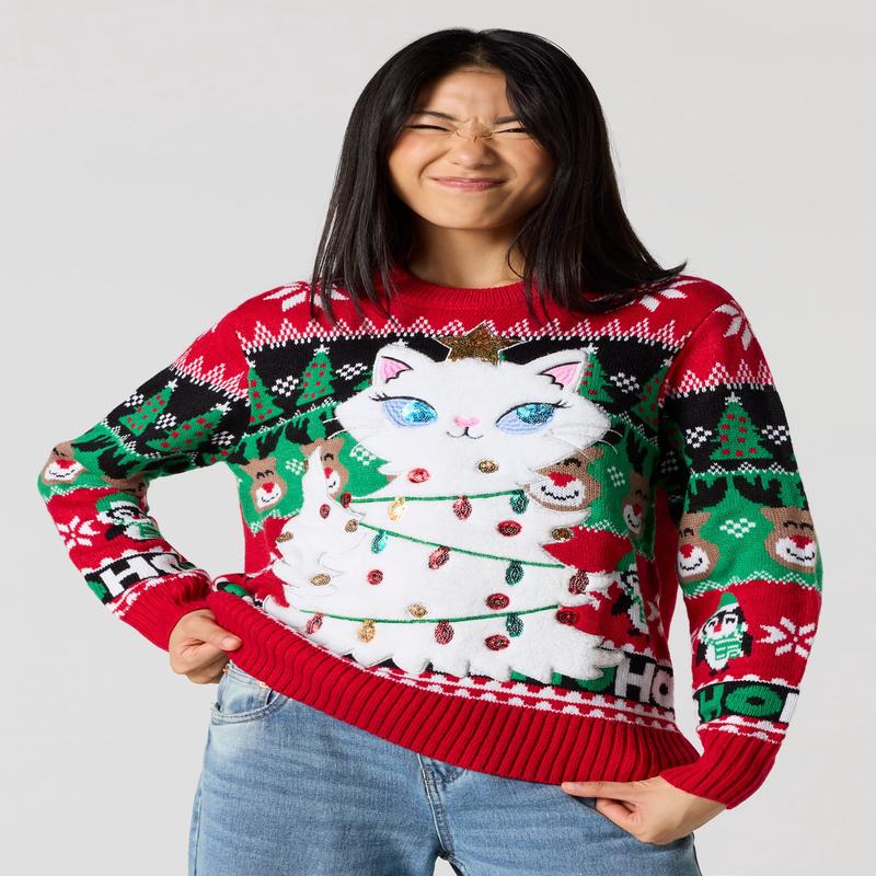 Furry Cat Christmas Sweater