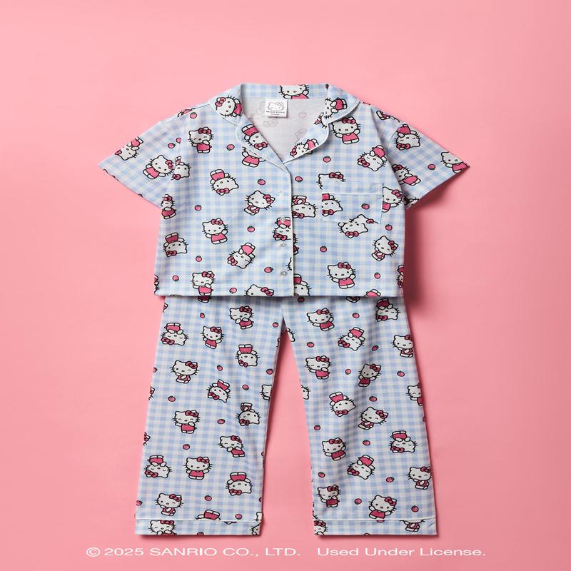 Hello Kitty Girls Button-Up Top & Pant Pajama Set