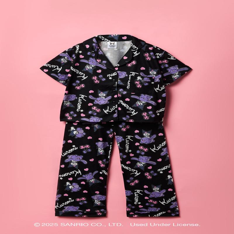 Kuromi Girls Button-Up Top & Pant Pajama Set