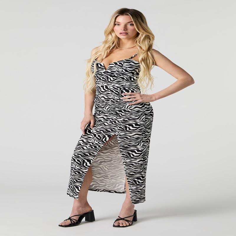 Robe maxi  fente latrale et corset  dos ouvert imprim