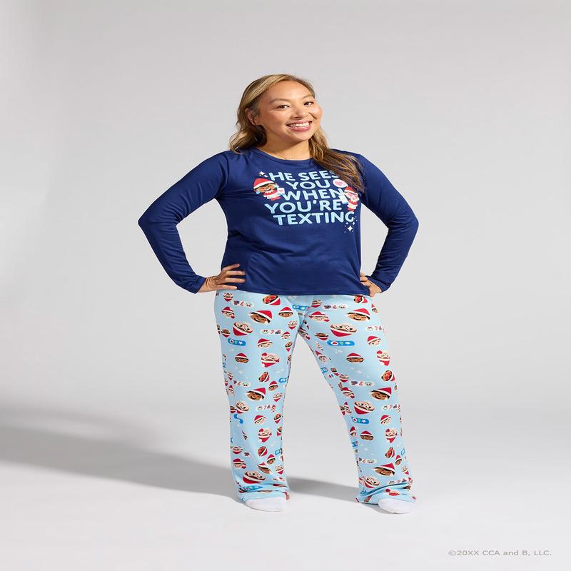 Womens Fammy Jammies Texting Crew The Elf on the Shelf Pajama Set