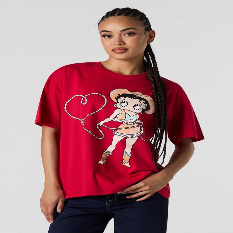 Betty Boop Cowgirl Graphic Boyfriend T-Shirt