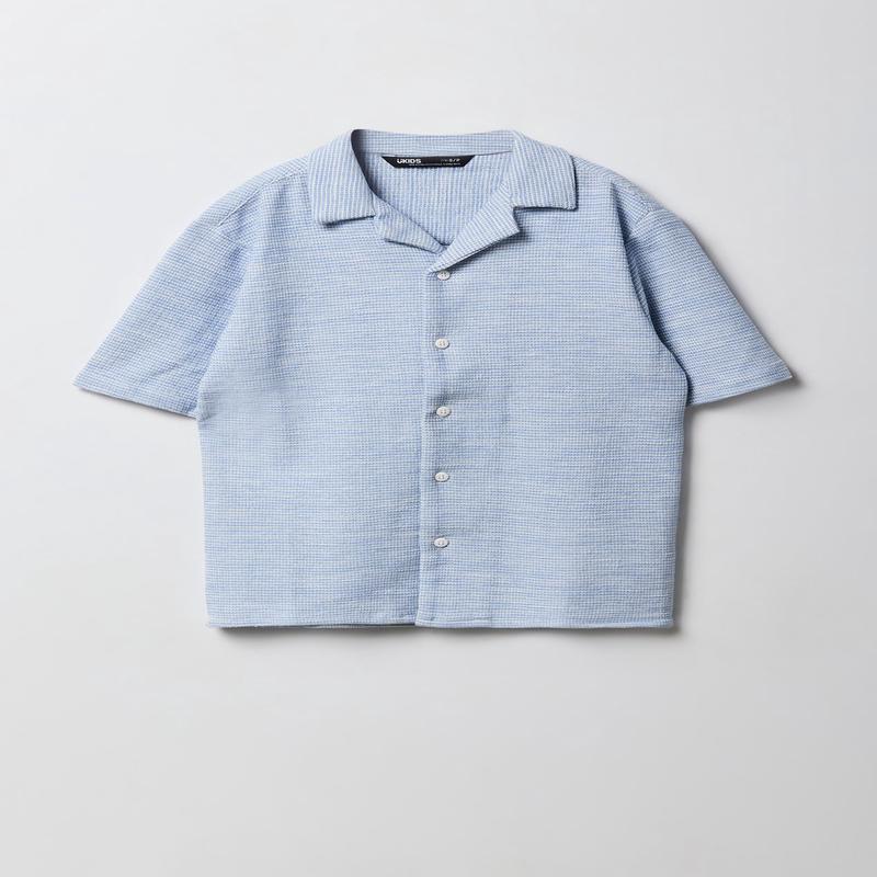 Boys Textured Collared Short Sleeve Top