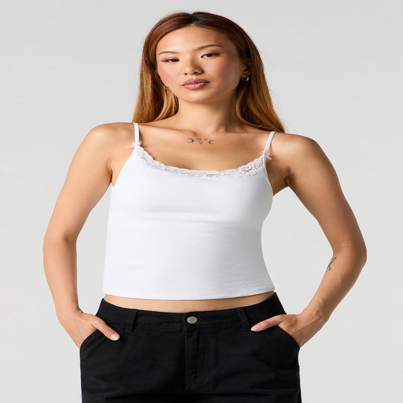 Camisole ctele  bonnets intgrs avec bordure en dentelle