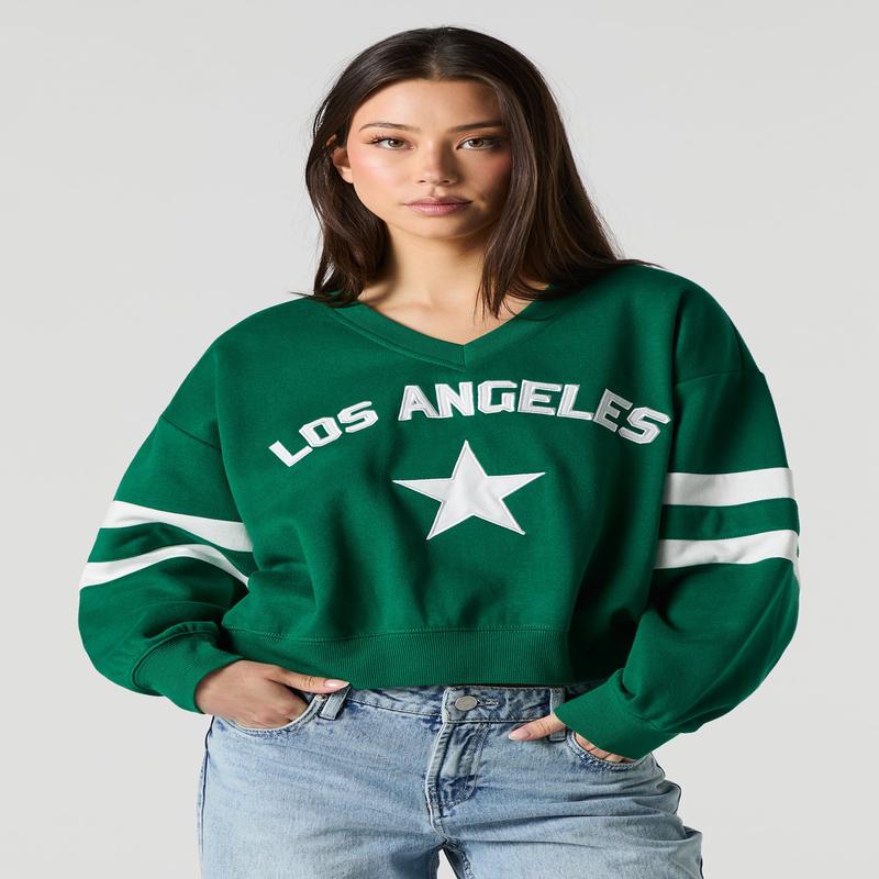 Chandail court en molleton avec motif brod