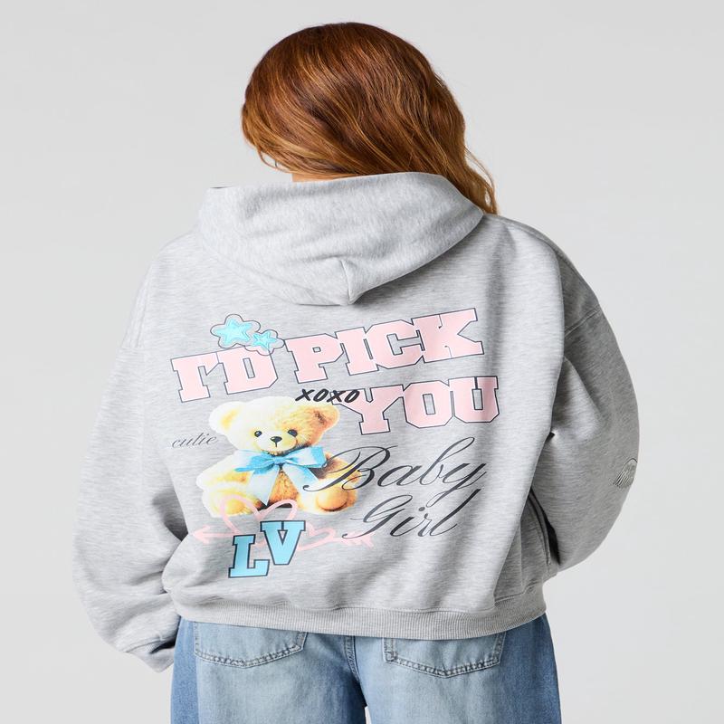 Embroidered & Graphic Oversized Fleece Hoodie
