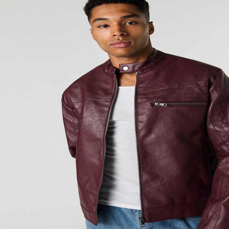 Faux Leather Colourblock Moto Jacket