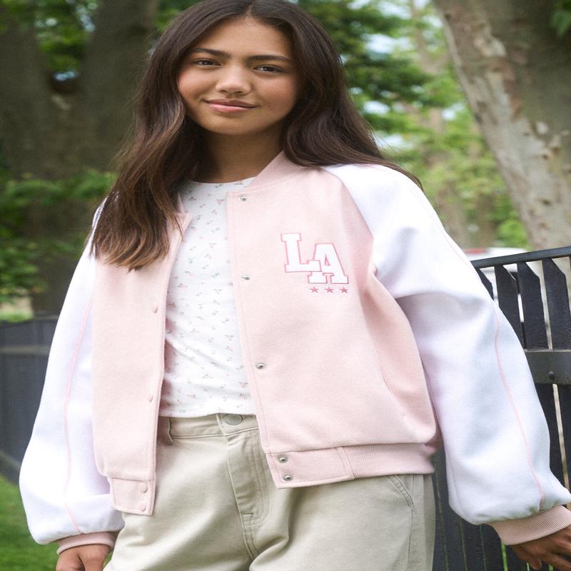 Girls City Twill Embroidered Bomber Jacket