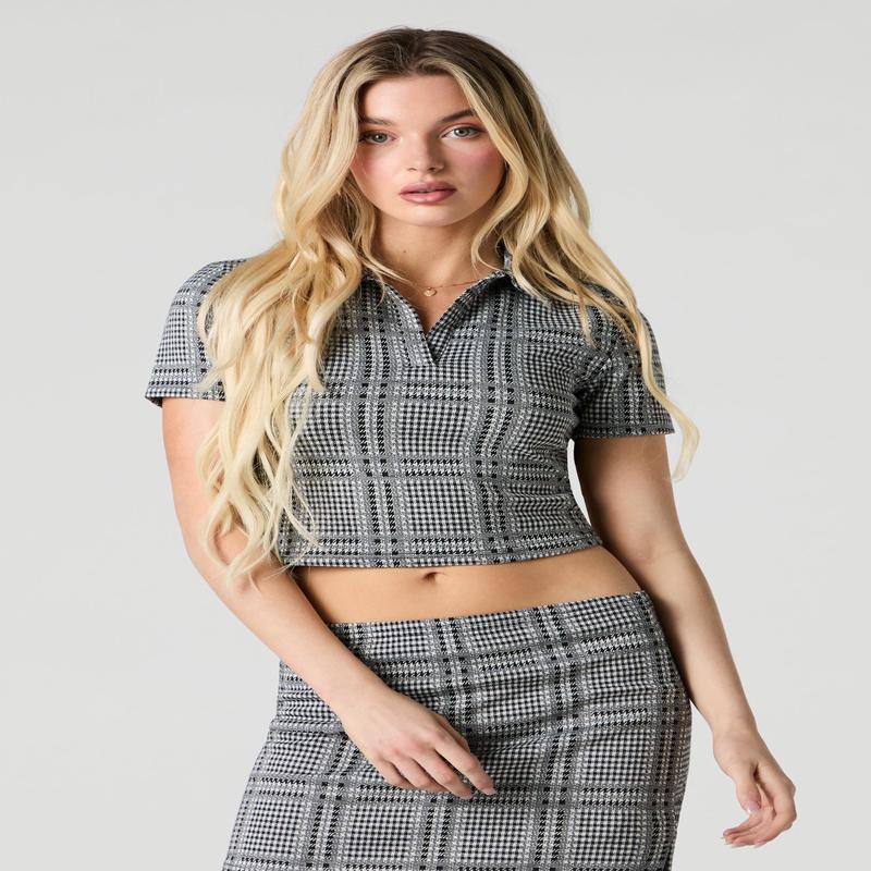 Haut  carreaux avec col et manche courte