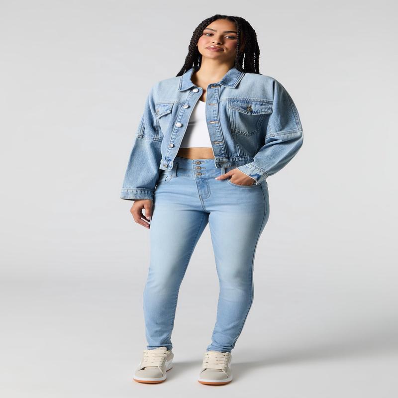 Jean remonte-fesses ajust  taille haute dple