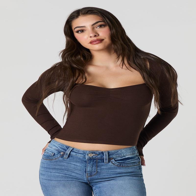 Ribbed Cinched Long Sleeve Top