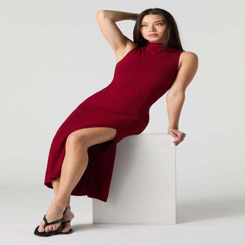 Robe midi en tricot ctel et col montant