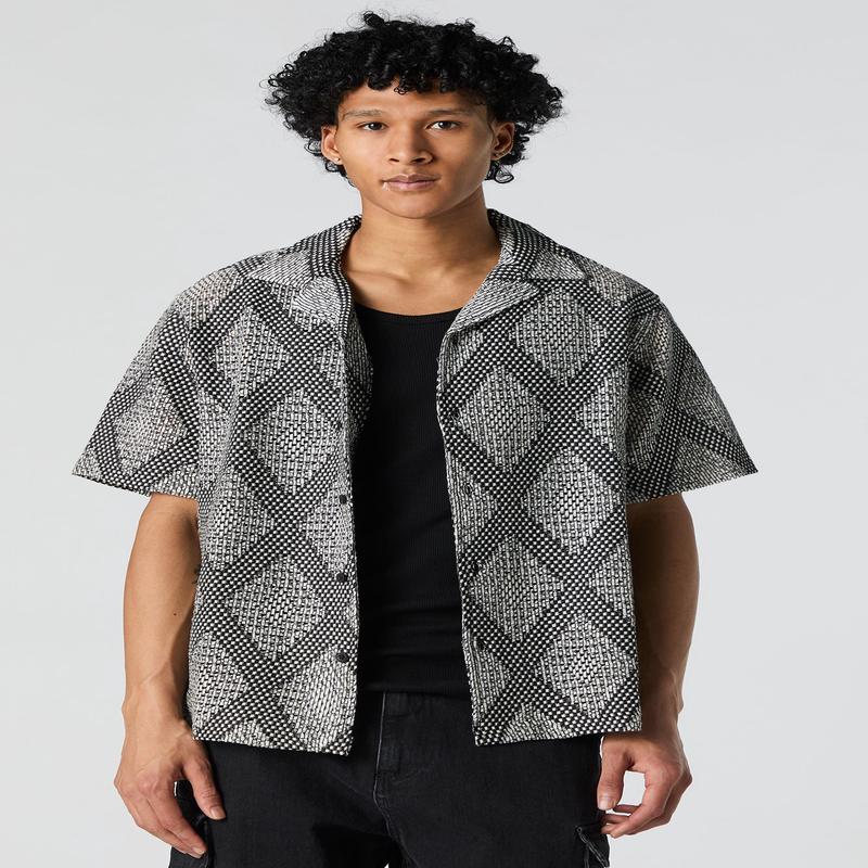 Textured Diamond Button-Up Top