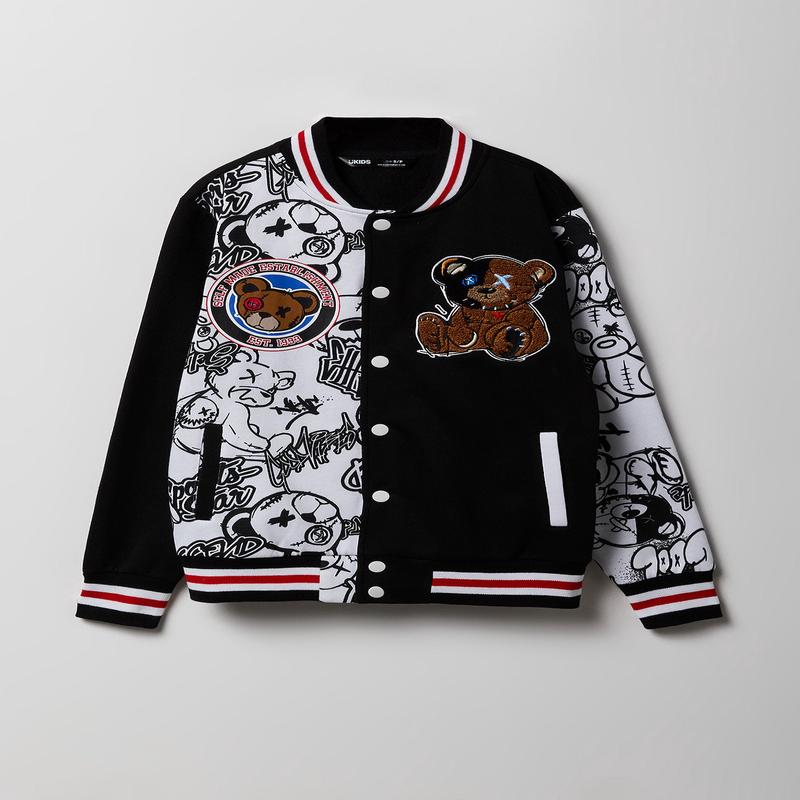 Blouson de collgien en molleton  broderie en chenille pour garons