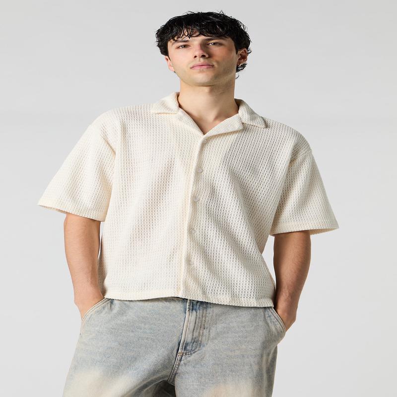 Boxy Textured Button-Up Top