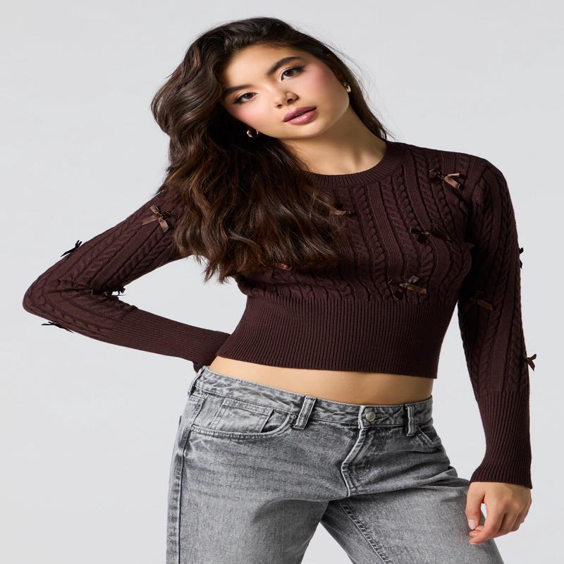 Cable Knit 3D Bow Sweater