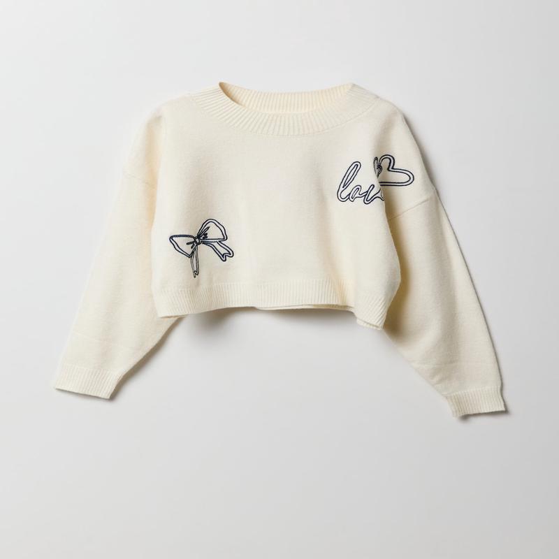 Chandail en tricot avec motif brod pour fille