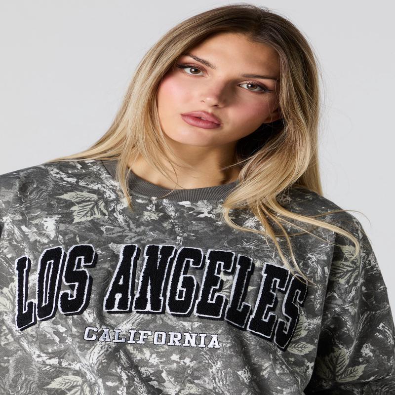 City Chenille Embroidered Boxy Fleece Sweatshirt