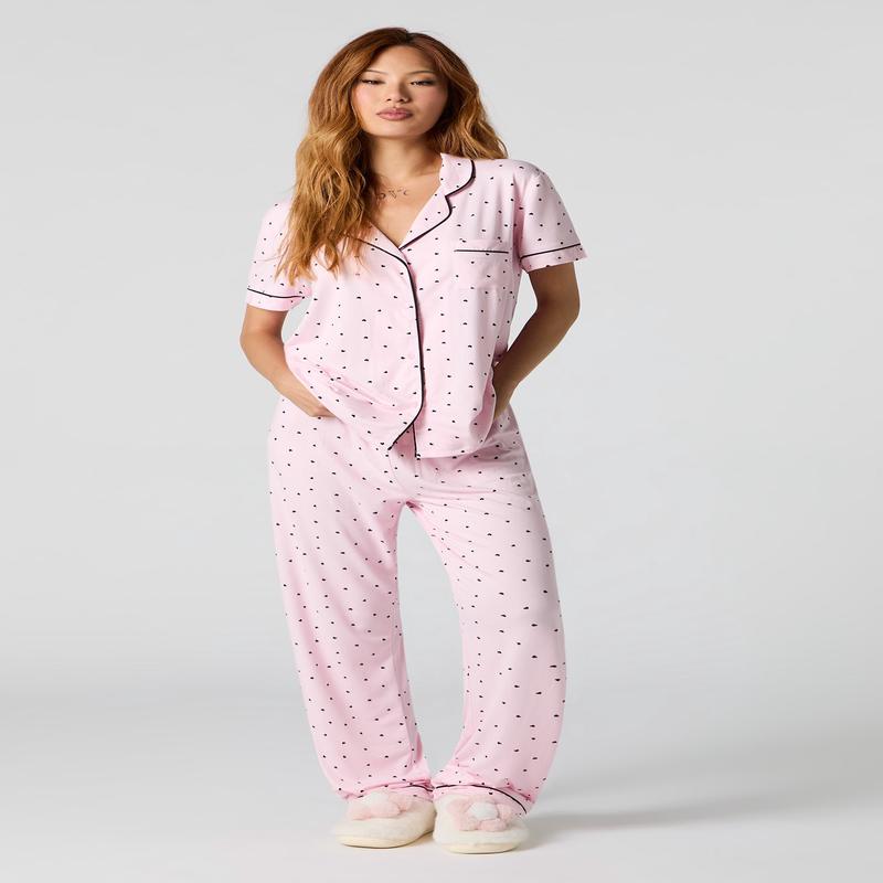 Ensemble-pyjama 2 pices t-shirt boutonn et pantalon