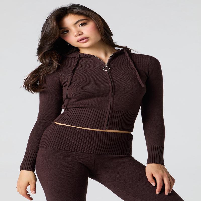 Haut  capuchon en tricot jacquard et glissire