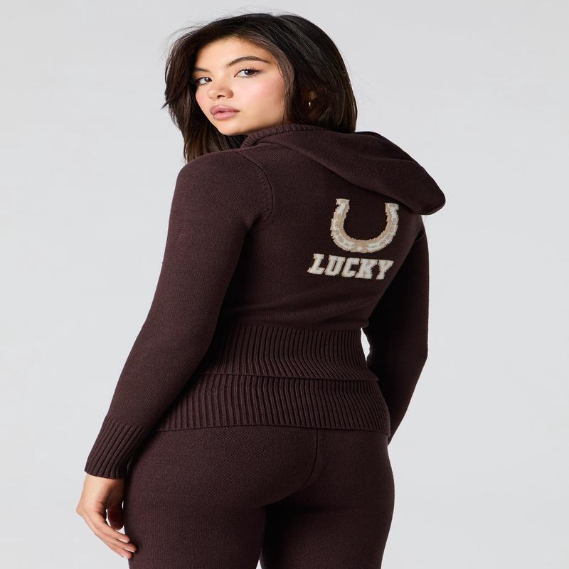 Jacquard Knit Zip-Up Hoodie