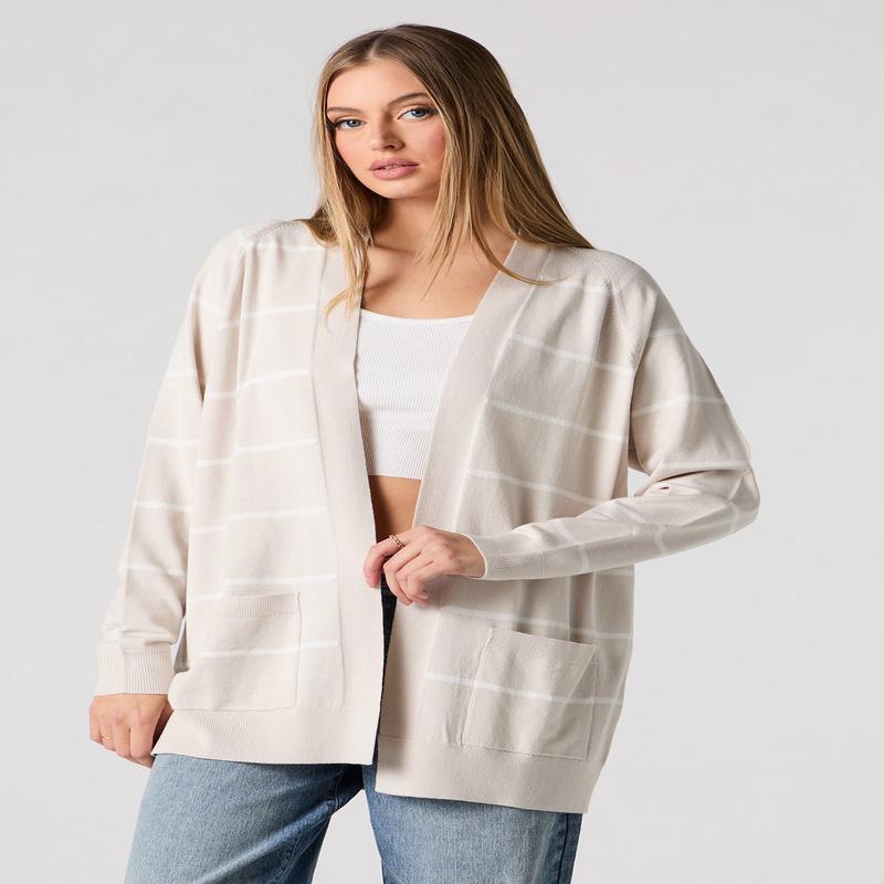 Striped Open Front Cardigan