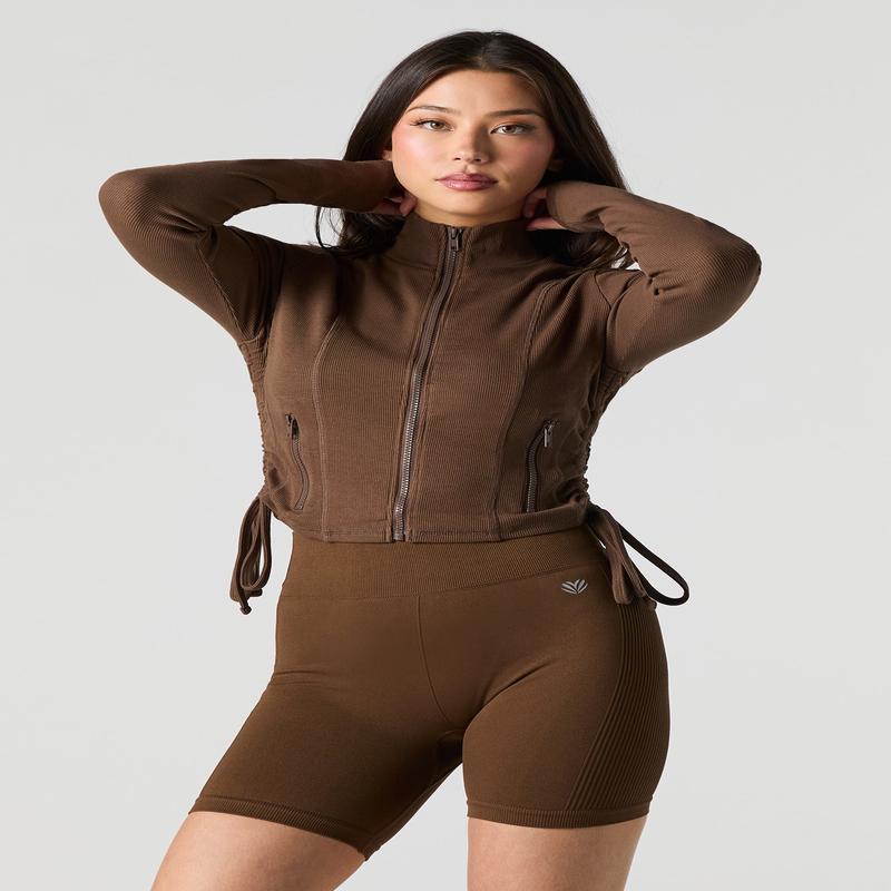 Active Ribbed Zip-Up Long Sleeve Top