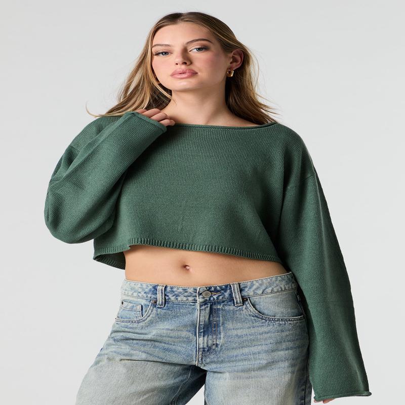 Boat Neck Cropped Sweater