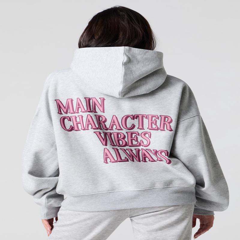 Bow Embroidered Boxy Fleece Hoodie
