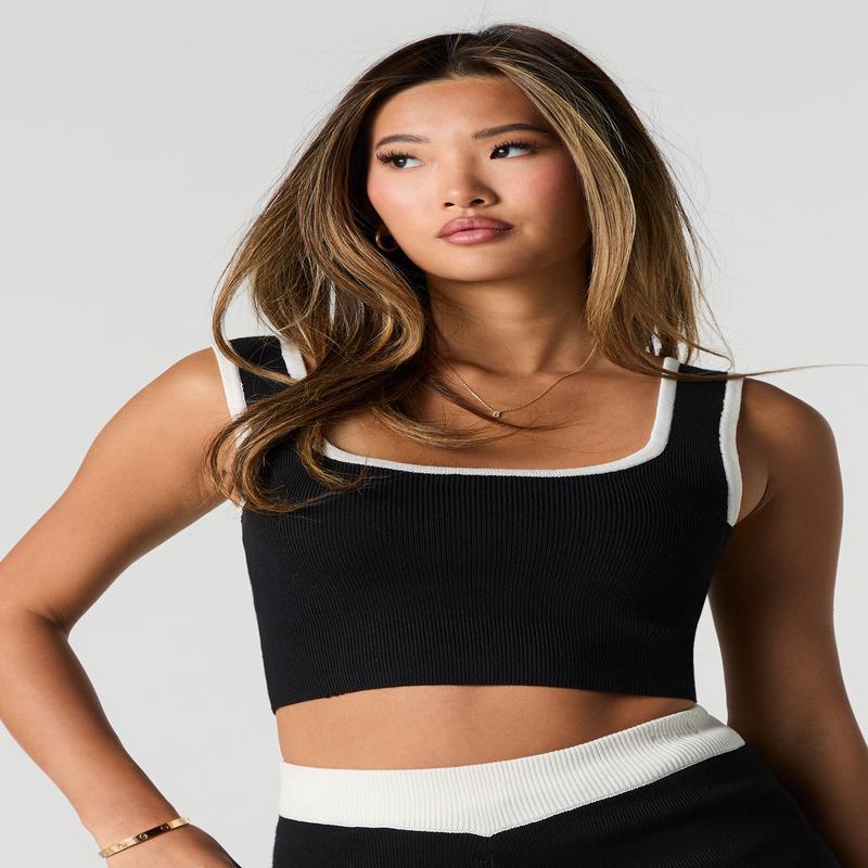 Contrast Trim Knit Cropped Tank