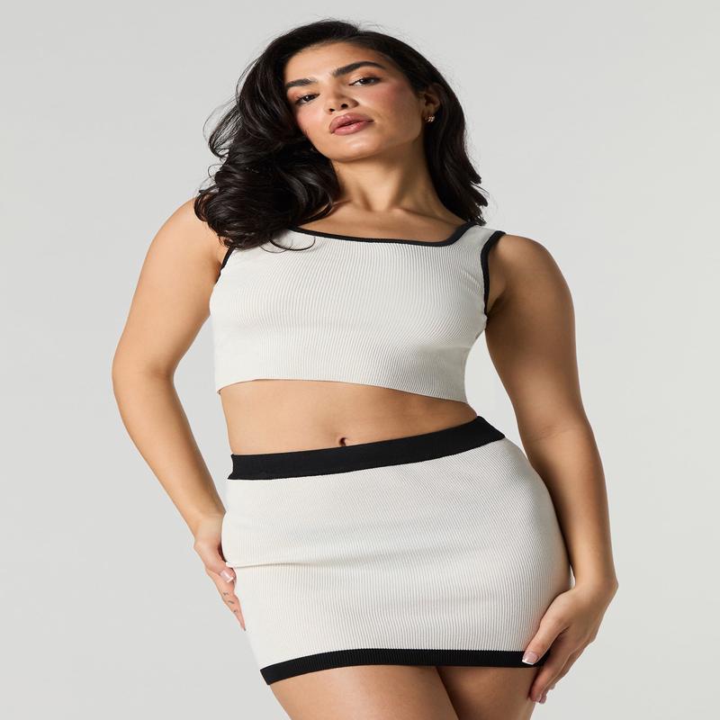 Contrast Trim Knit Mini Skirt