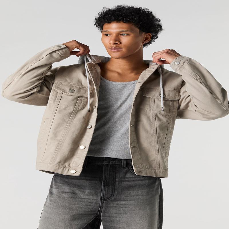 Fleece Hooded Denim Trucker Jacket