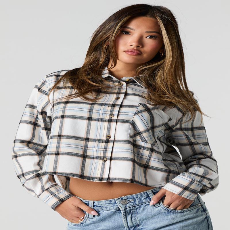 Haut court boutonn avec imprim  carreaux