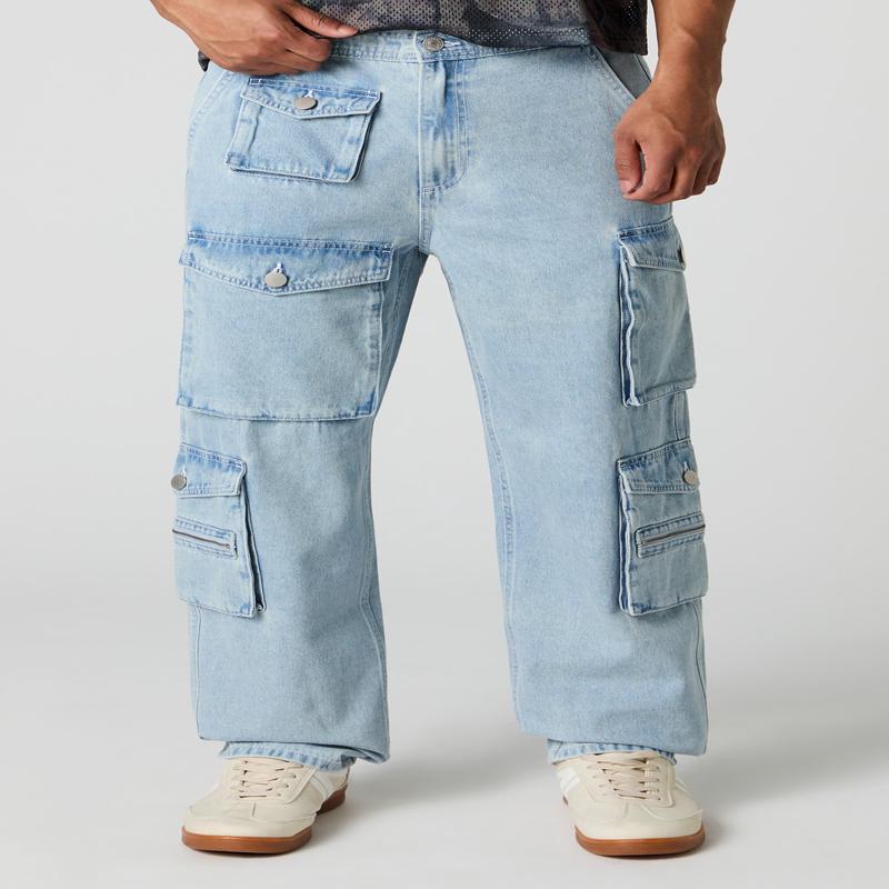 Jean cargo rigide baggy avec poche  glissire