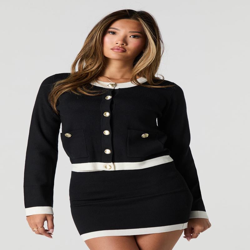 Minijupe en tricot  bordure contrastante