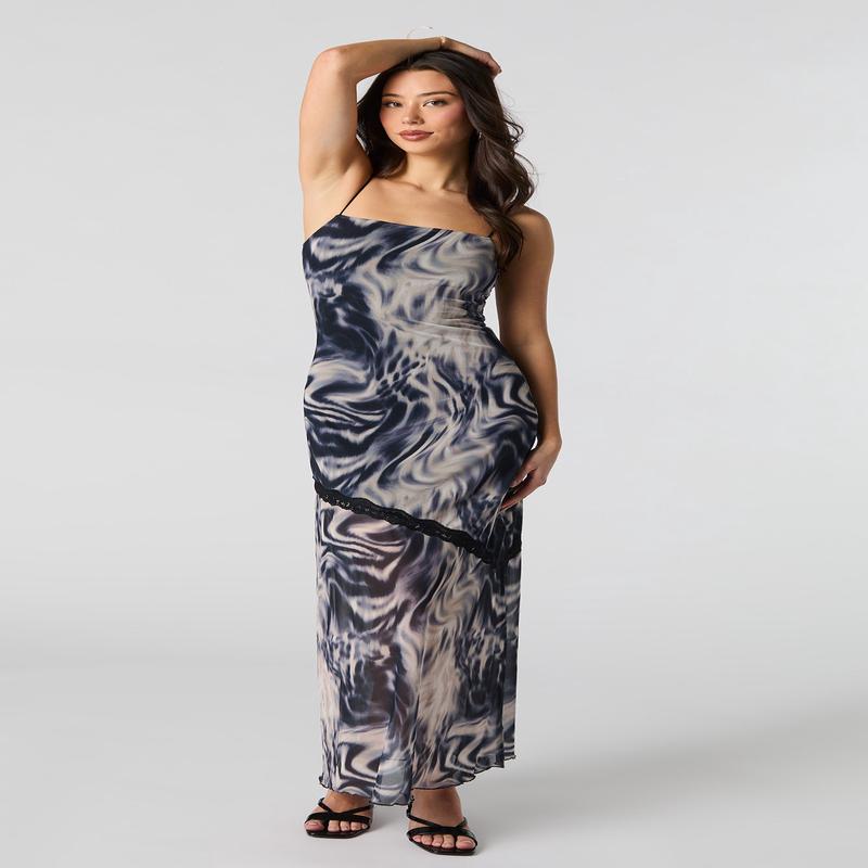 Robe maxi en filet imprim