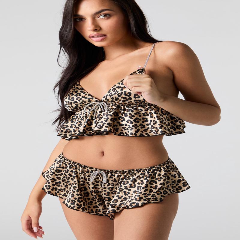 Satin Rhinestone Babydoll Tank & Shortie 2 Piece Pajama Set