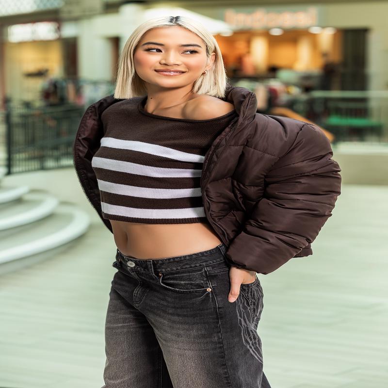 Striped Boat Neck Cropped Sweater