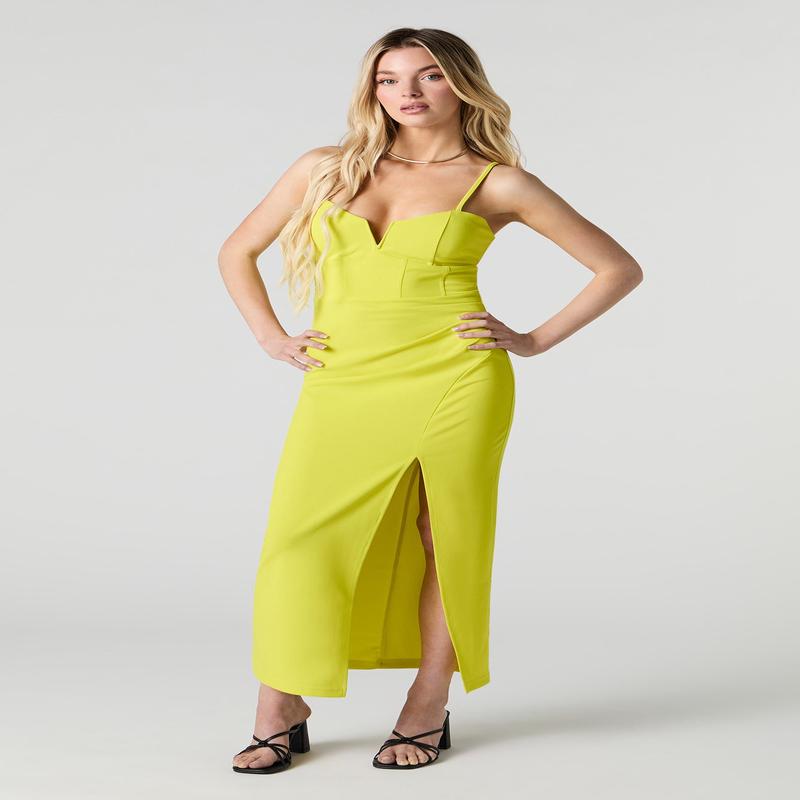 Corset Open Back Slit Maxi Dress